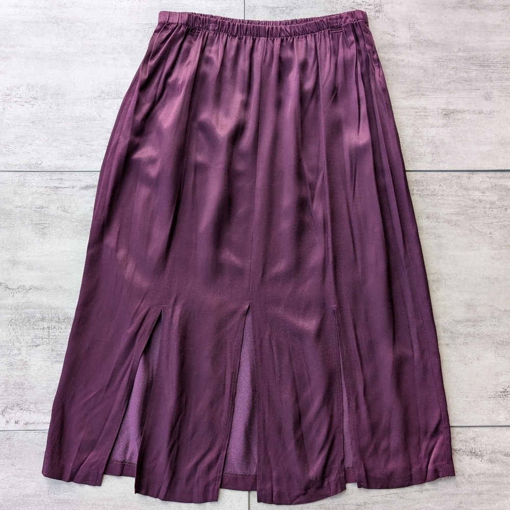 Vintage Purple Plum Satin Maxi Skirt Single Stitch Women's Large Fairy Whimsy